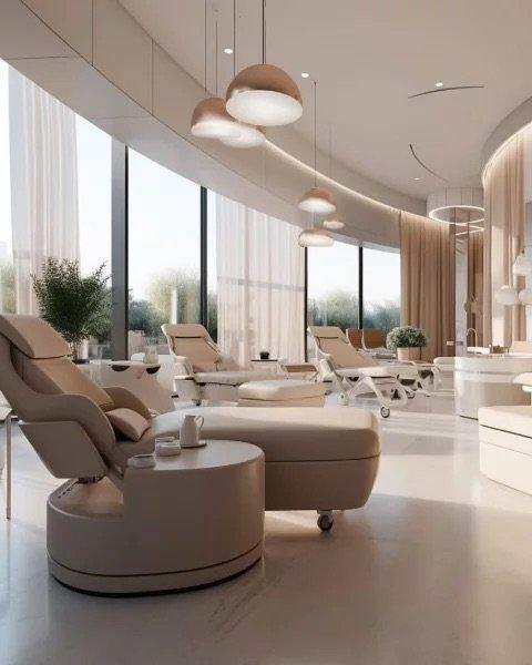 Modern wellness interior with treatment chairs and soft natural light